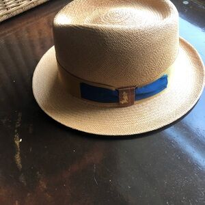 Barneys New York Tan Fedora with Blue and Brown Band